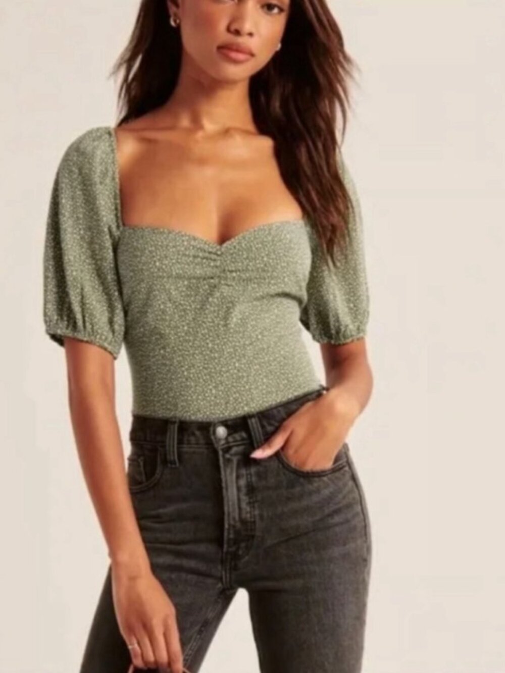 Abercrombie & Fitch Puff Sleeve Square Neck Polka Dot Crop Top XS